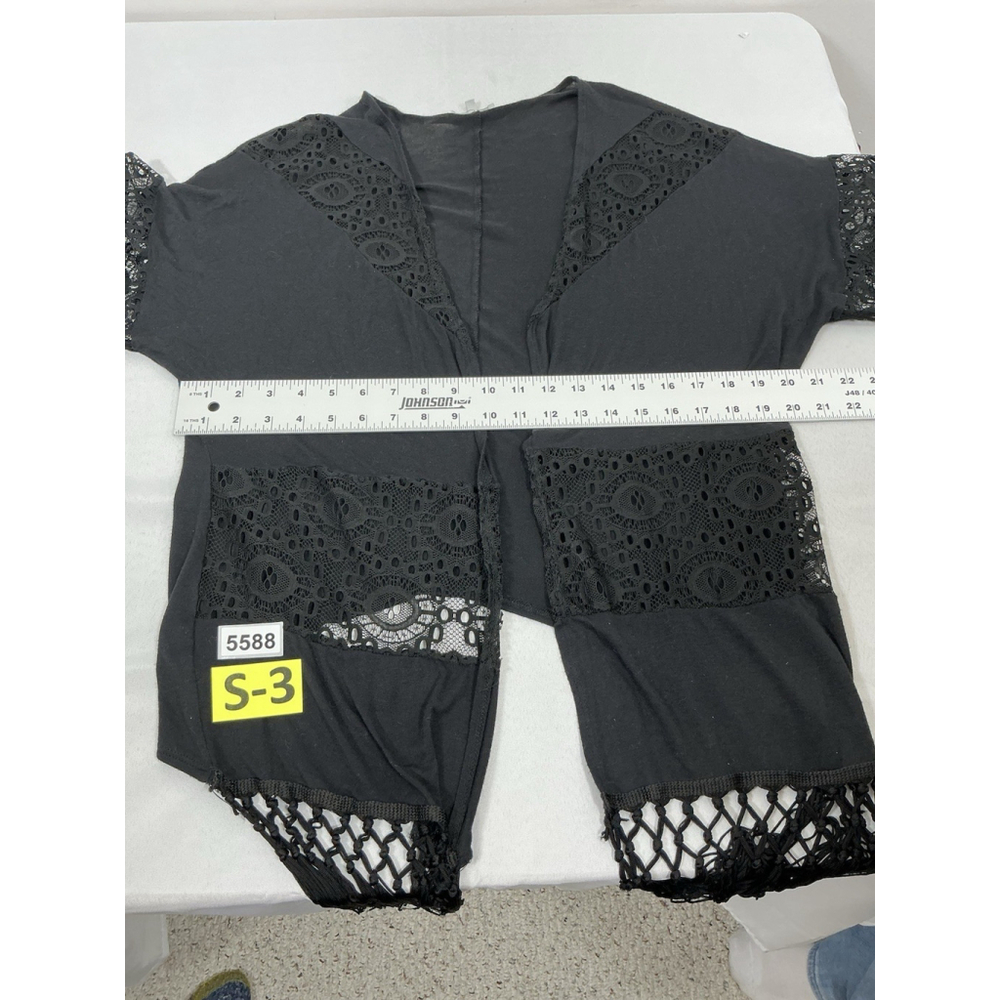 Womans Charlotte Russe Open Front Shrug Medium Black Crotchet Fringe - Picture 5 of 8